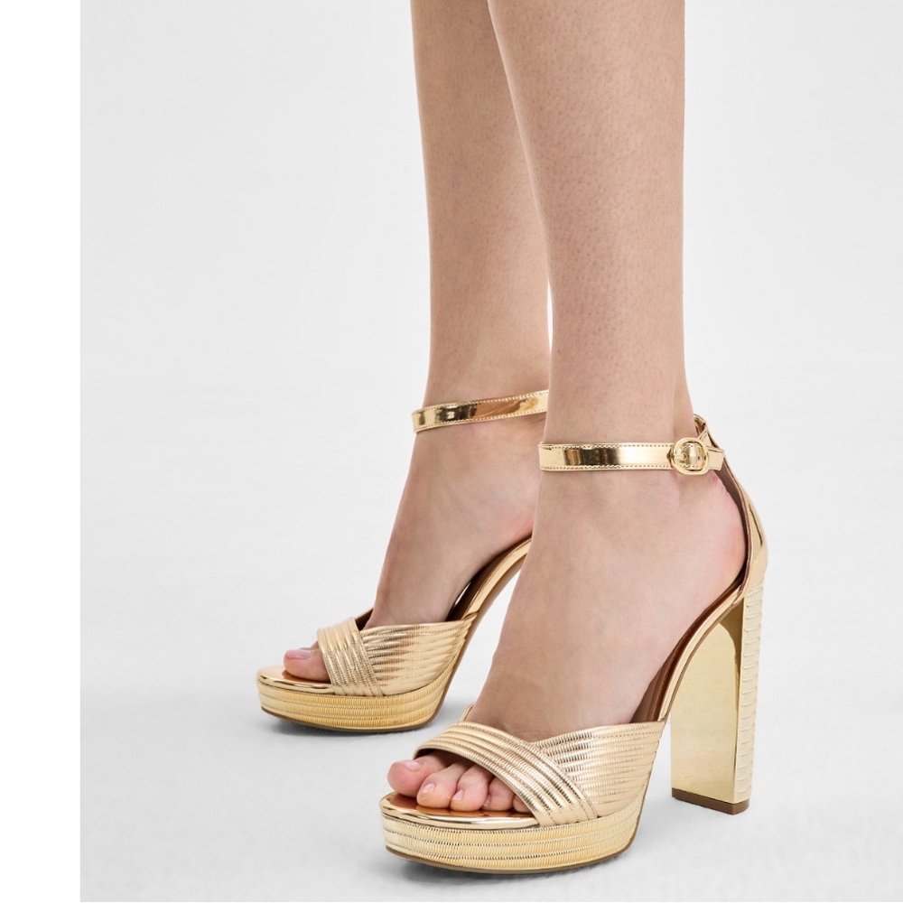 INC International Concepts Gold Strappy Heels - Picture 2 of 4